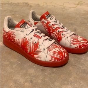 Red and white Stan Smith Pharrell BBC Adidas